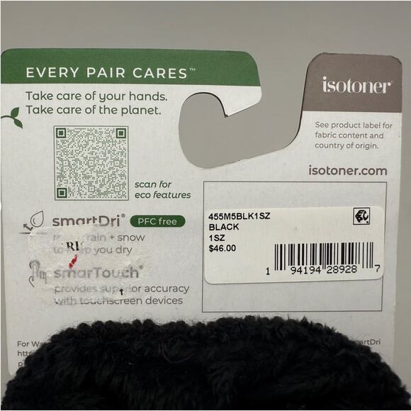 Isotoner Gloves Signature Women's One Size Black Water-Repellent Textured Knit - Picture 5 of 11